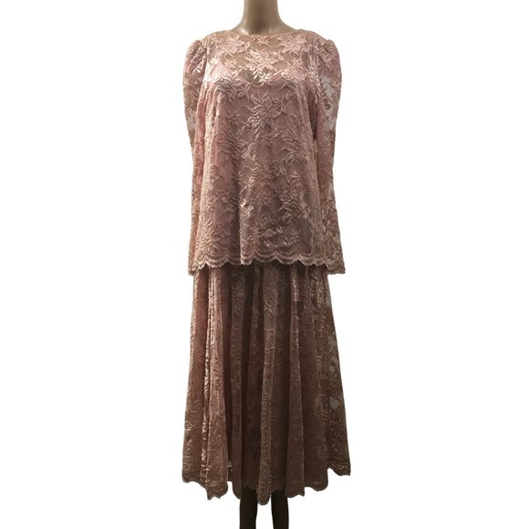 Vintage Pat Richards Lace Size 12 Two-Piece Dress Set - Picture 2 of 8